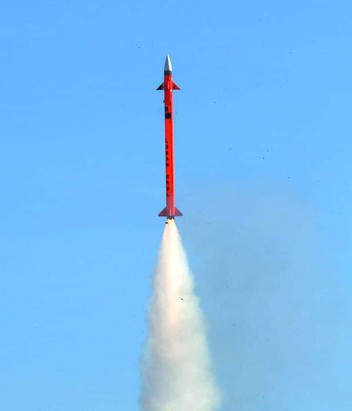 Long Range Surface to Air missile ( LRSAN) lifts off after it was test fired at the integrated test range at Chandipur off Odisha coast