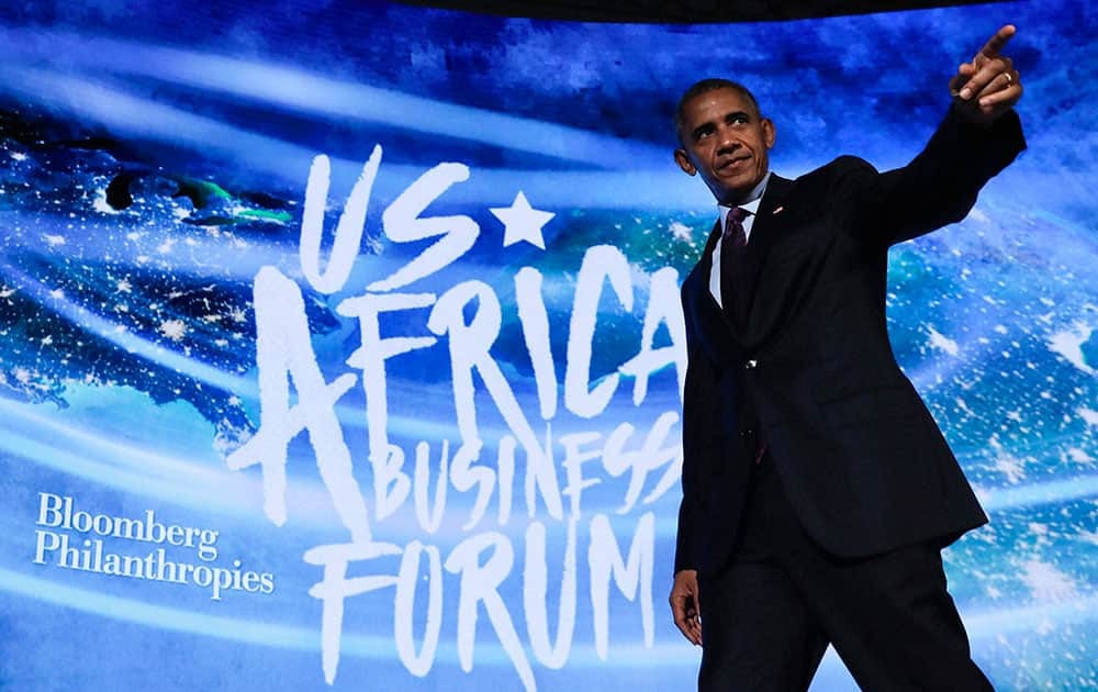 President Barack Obama walks off stage after speaking at the U.S.-Africa Business Forum