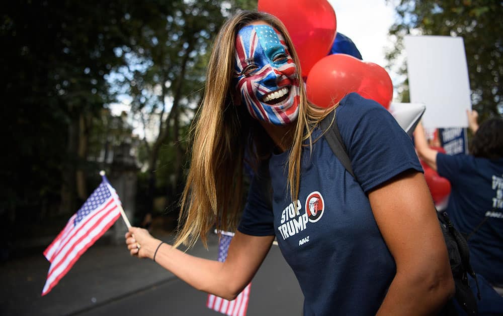 Campaigner Ulrika Nisser poses for photographs as the 'Stop Trump' campaign