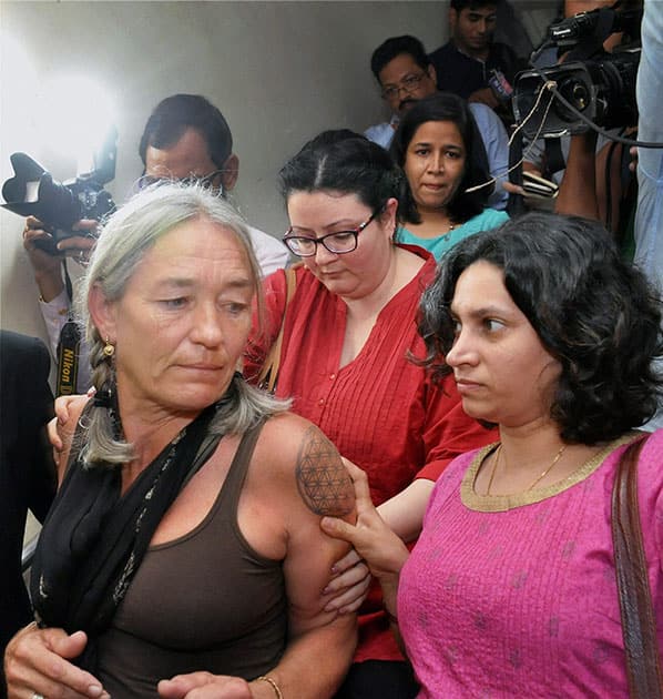 An upset Fiona Mackeown, the mother of British school girl Scarlett Keeling, after the verdict in her daughters rape and death case, in Goa