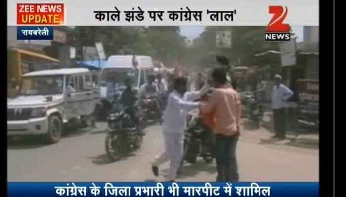 Congress members thrash youths protesting with black flags against Rahul Gandhi in Rae Bareli