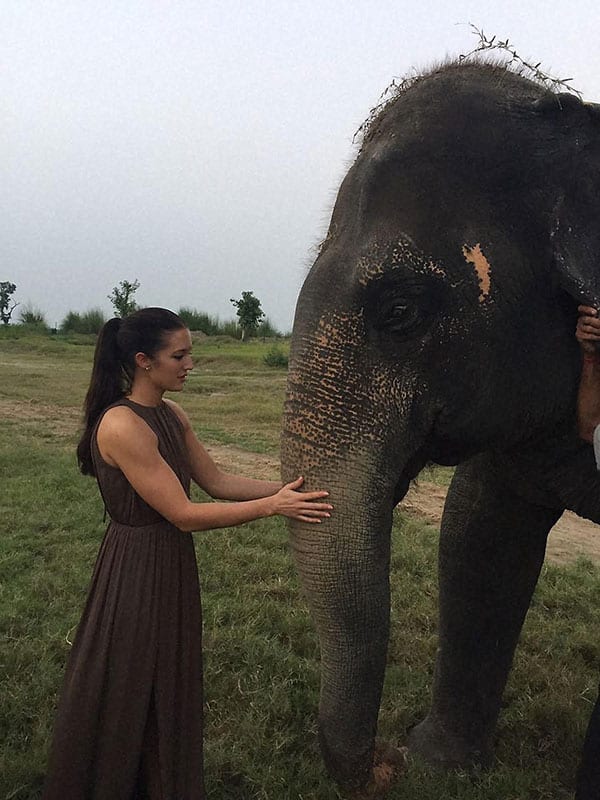 Miss universe great Britain 2016 Jaime lee Faulkner alOng with elephant at Wildlife Sos center in farah town