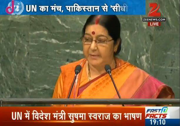 Sushma Swaraj&#039;s fitting reply to Pak terror at UN General Assembly  - WATCH