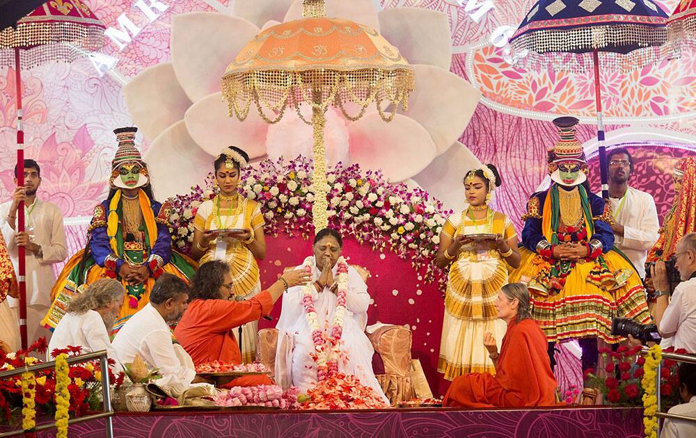 Spiritual leader Mata Amritanandamayi Devi (Amma) during her 63rd birthday celebrations at Amritapuri in Kollam district of Kerala