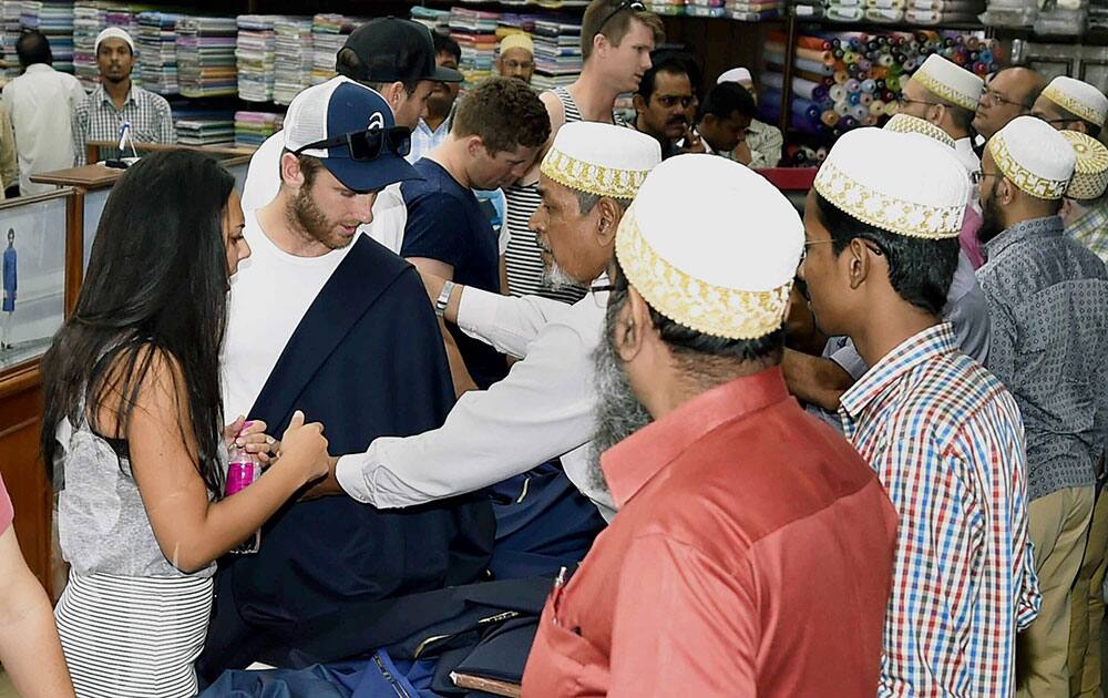 New Zealand cricketers busy in shopping at a garments shop in Kolkata