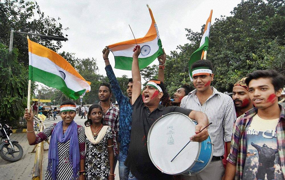 People celebrate after Indian armys Surgical strikes