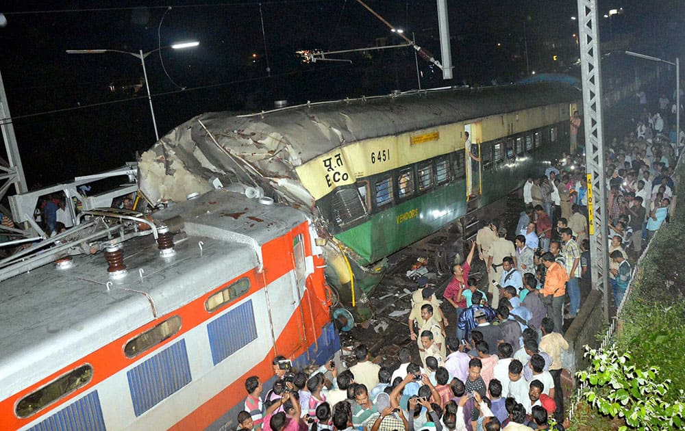 Bhadrak passenger DMU train hit to the back side of a goods train at Kathajodi passenger halt in Cuttack