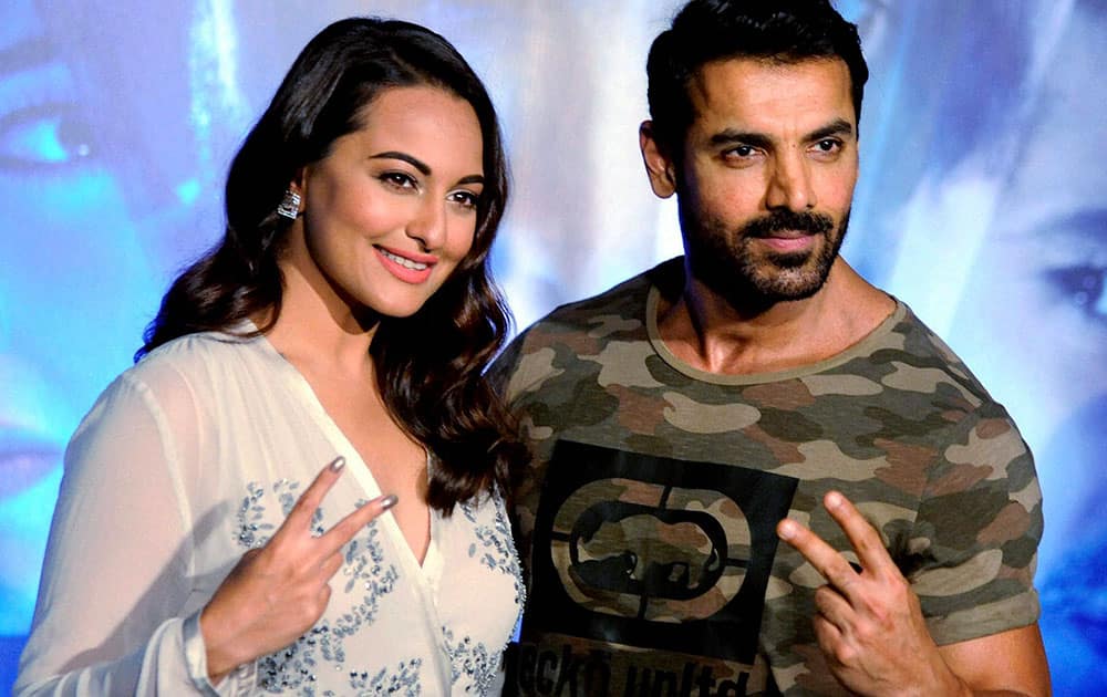 Bollywood actors John Abraham and Sonakshi Sinha during the trailer launch of film Force 2