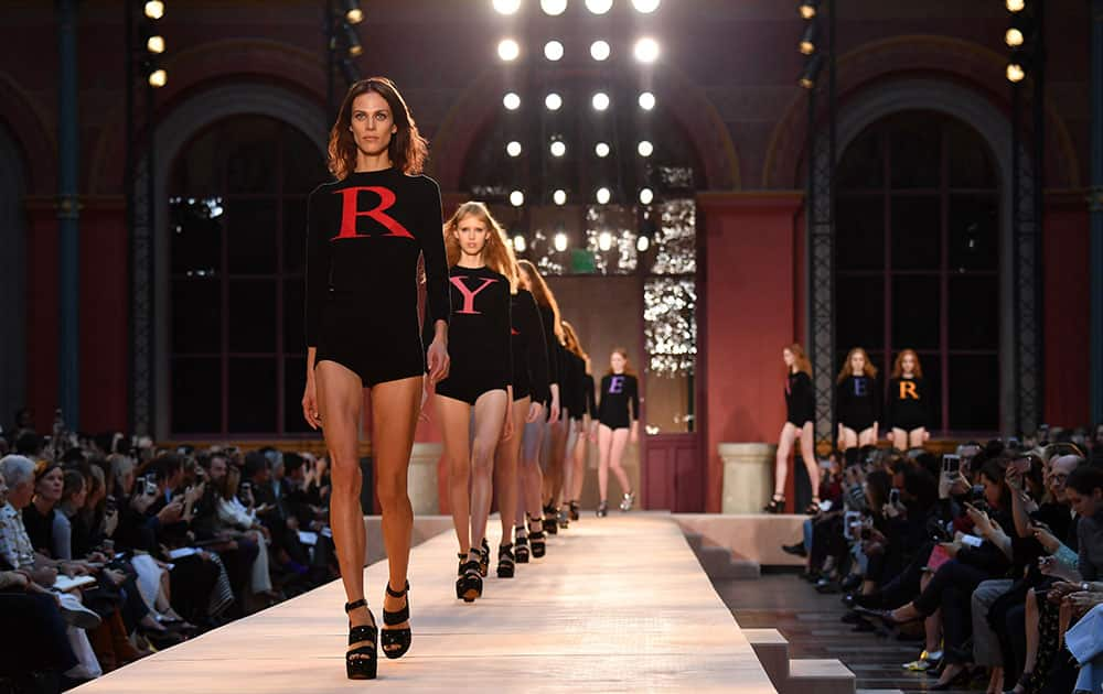 Models walk the runway during the Sonia Rykiel show as part of the Paris Fashion Week Womenswear Spring/Summer in Paris, France