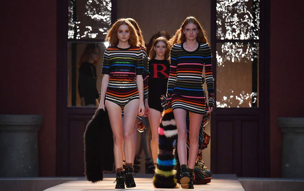 Models walk the runway during the Sonia Rykiel show as part of the Paris Fashion Week Womenswear Spring/Summer in Paris, France