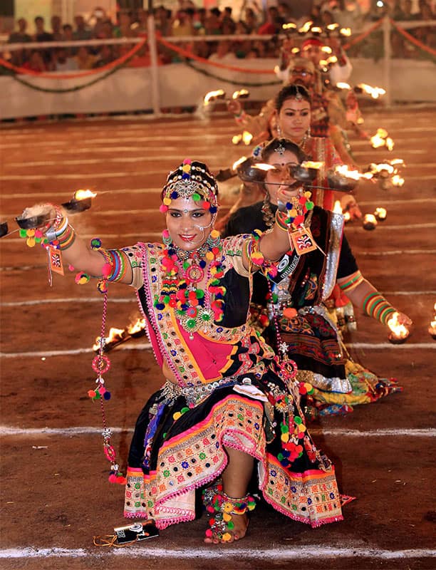 Women perform garba during Navratri celebrations