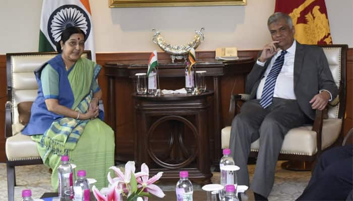 External Affairs Minister Sushma Swaraj calls on Sri Lankan PM Ranil Wickremesinghe