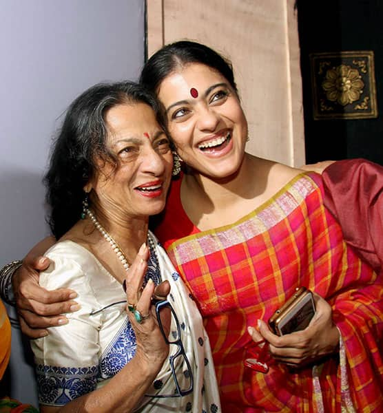 Bollywood actresses Tanuja and Kajol during the North Bombay Durga Puja celebrations