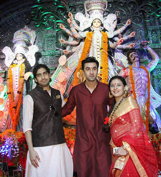 Bollywood director Ayan Mukerji, actor Ranbir Kapoor and Sarbani Mukerji attended the celebration at Sarbojanin Durga Puja Samiti Bollywood director Ayan Mukerji, actor Ranbir Kapoor and Sarbani Mukerji attended the celebration at Sarbojanin Durga Puja Samiti