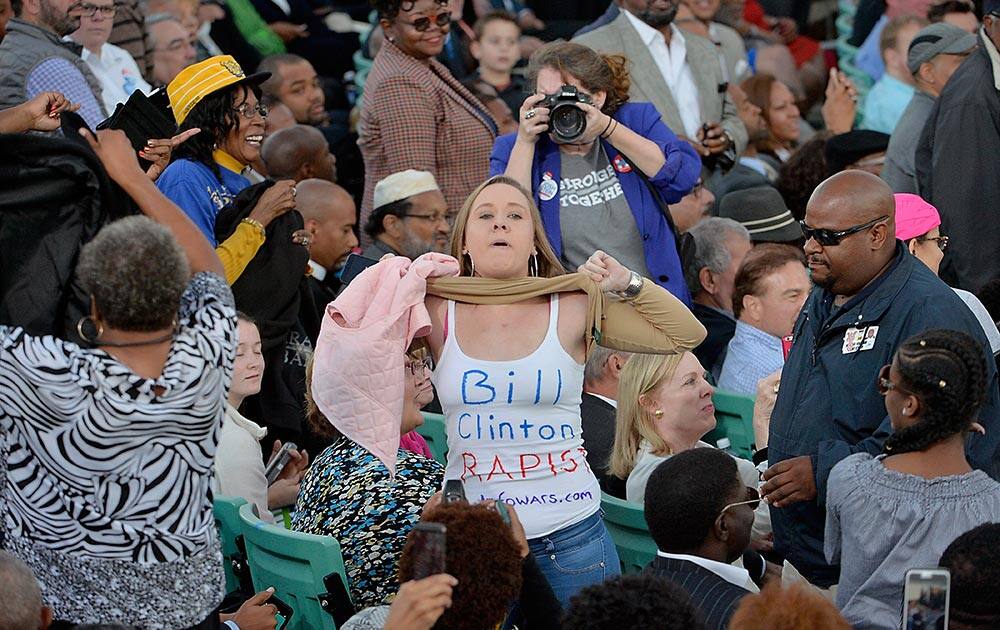 A protestor interrupts US President Barack Obama