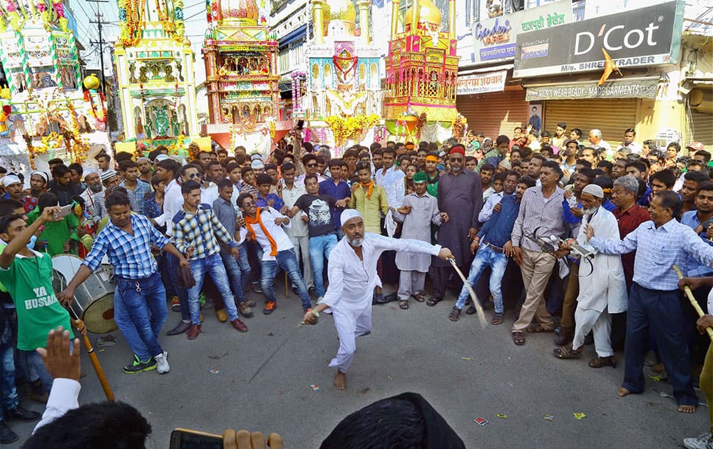 Muslim devotees participating in a procession on Muharram at Beawar, Rajasthan