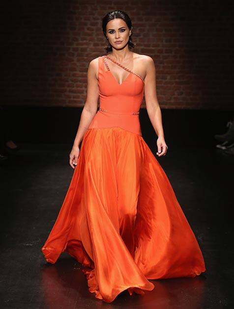 A model walks the runway at the Aslialev show during Mercedes-Benz Fashion Week