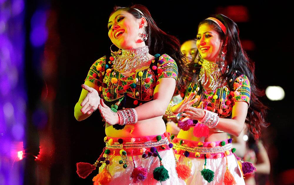 Dancers perform during a charity event hosted by the Republican Hindu Coalition