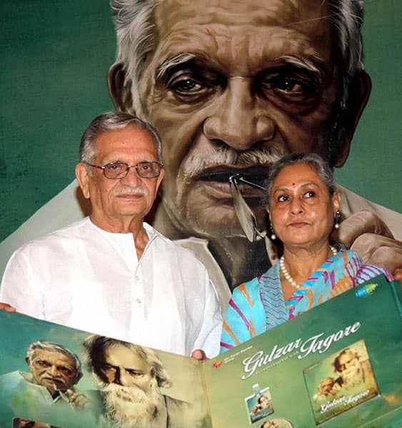 Jaya Bachchan and lyricist Gulzar during the launch of an album Gulzar in conversation with Tagore