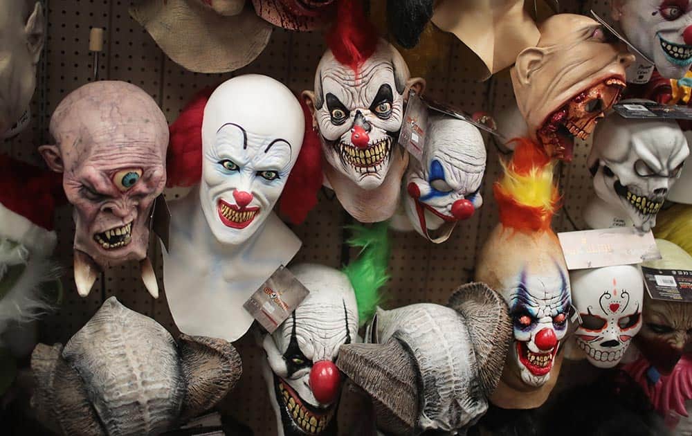 Halloween masks are offered for sale at Fantasy Costumes