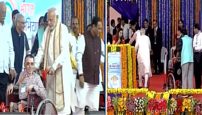 PM Narendra Modi felicitates Divyangjans, distributes assistive kits