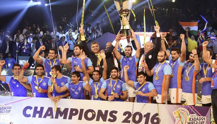 India made history by lifting Kabaddi World Cup title for 3rd successive time, beat Iran 38-29 in Ahmedabad final