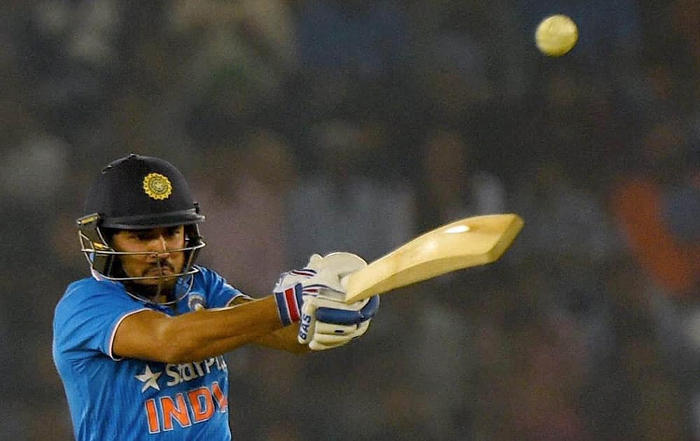 Manish Panday plays a shot during the third ODI cricket match