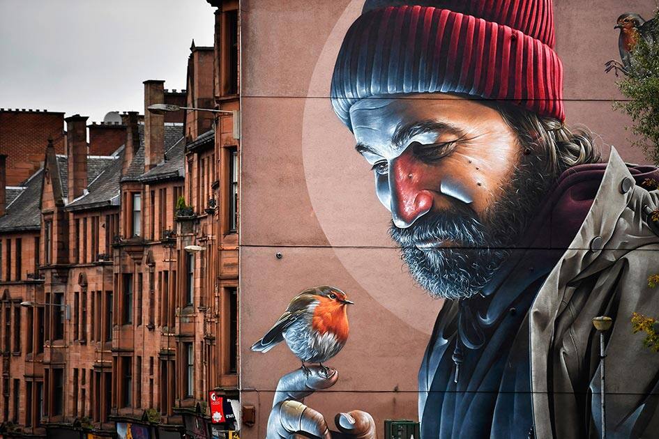 A view of one of the latest murals near Glasgow cathedral