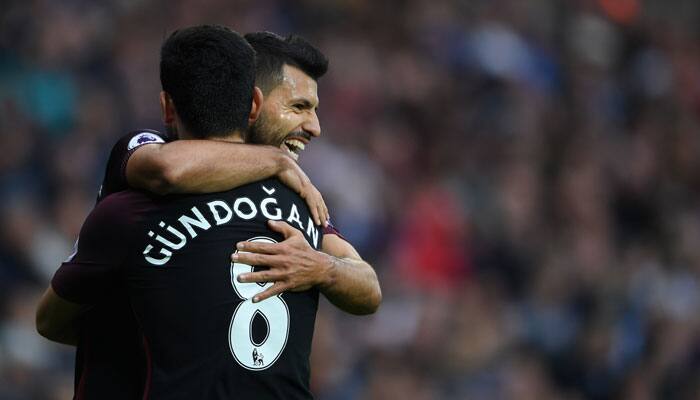 A double each for Sergio Aguero and Ilkay Gundogan ends Pep Guardiola&#039;s barren Man City run