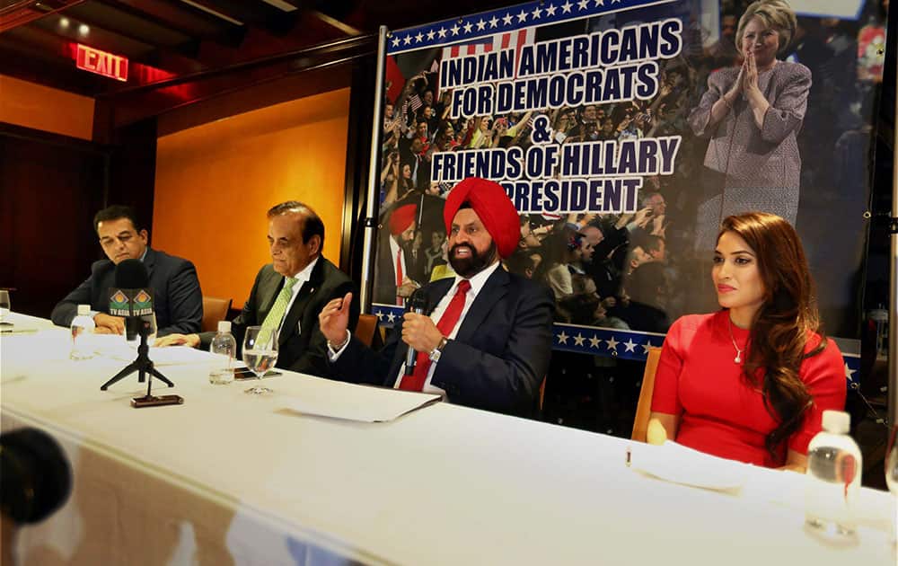 Sant Chatwal, Chairman Indian American Democrats & Friends of Hillary at a press conference to appeal for collective voting to Hillary Clinton in the upcoming US Presidential elections, in Manhatten