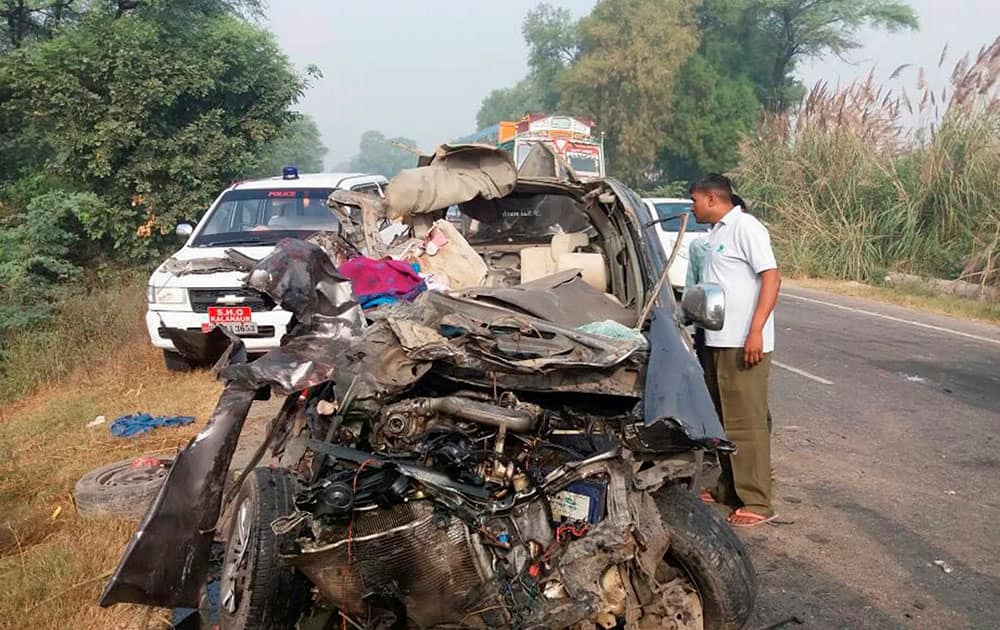 The mangled remains of a car after an accident in Kalanaur, Rohtak The mangled remains of a car after an accident in Kalanaur, Rohtak