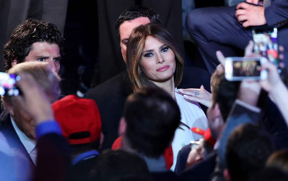 Melania Trump acknowledges people in the crowd