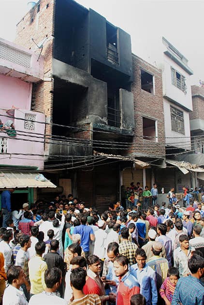 A view of the building, which housed the jacket manufacturing- factory which caught fire killing 13 people, in Shaheed Nagar locality of Sahibabad A view of the building, which housed the jacket manufacturing- factory which caught fire killing 13 people, in Shaheed Nagar locality of Sahibabad