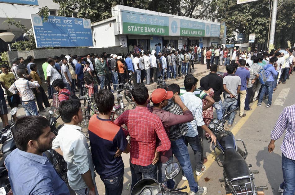 Long queue at ATM