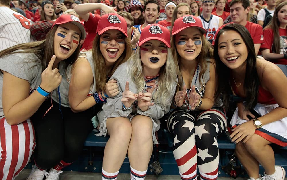 Fans for the Gonzaga Bulldogs cheer for their team