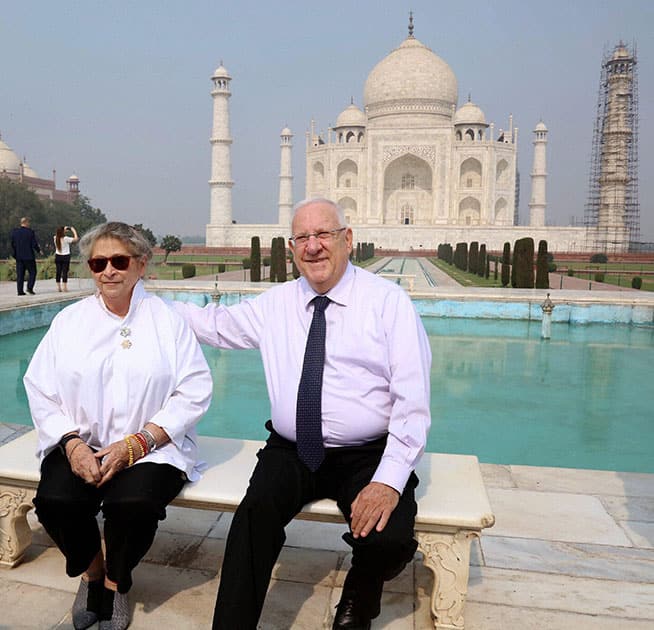 Israels President Reuven Rivlin and his wife Nechama during a visit to Taj Mahal in Agra