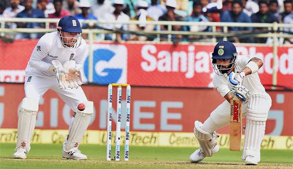 Virat Kohli in action during the 1st day of the 2nd Test cricket match against England in Visakhapatnam