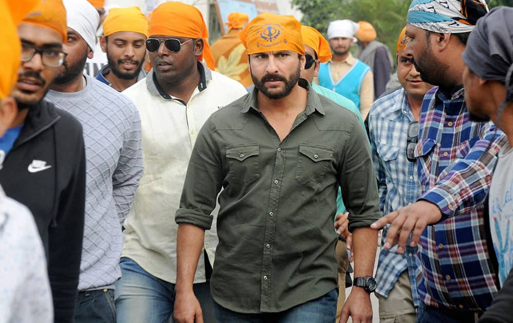 Saif Ali Khan during shooting of his film Chef at Golden Temple in Amritsar