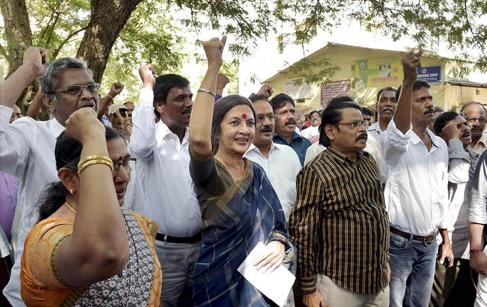 Polit Bureau member Brinda Karat and members of various trade unions