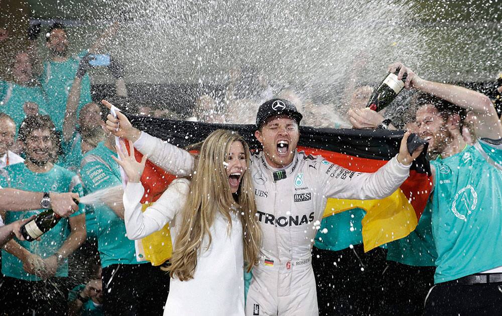 Nico Rosberg celebrates winning the Emirates Formula One Grand Prix