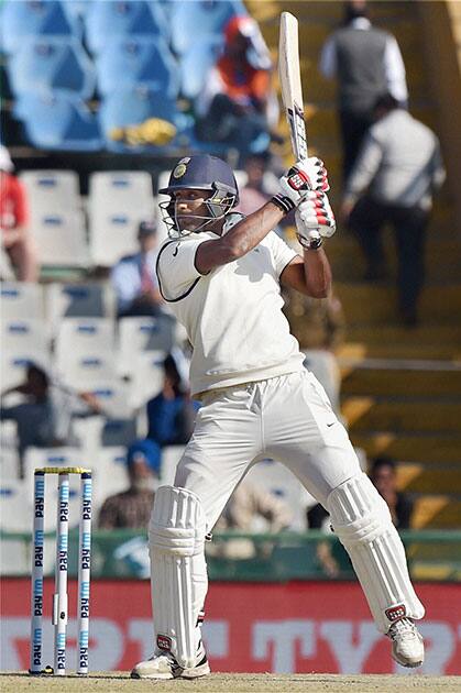 Jayant Yadav plays a shot on the third day of the third Test match between India and England in Mohali