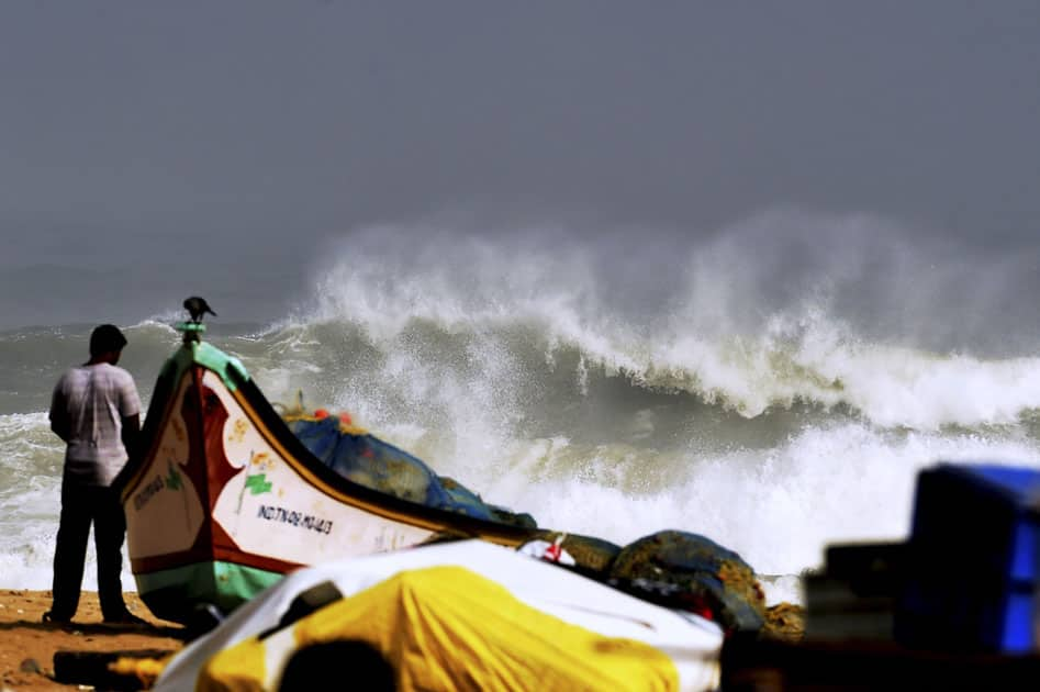 Waves break at Chennai coast