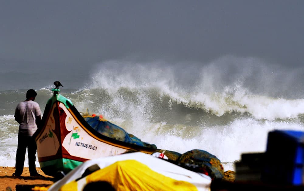 Waves break at Chennai coast