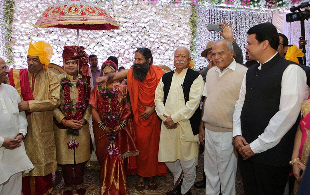 Devendra Fadnavis greet newly couple Aditya along with Ketki