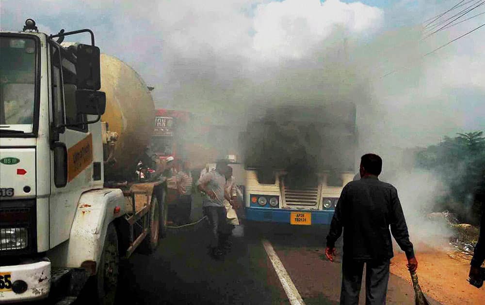 Passenger bus catches fire