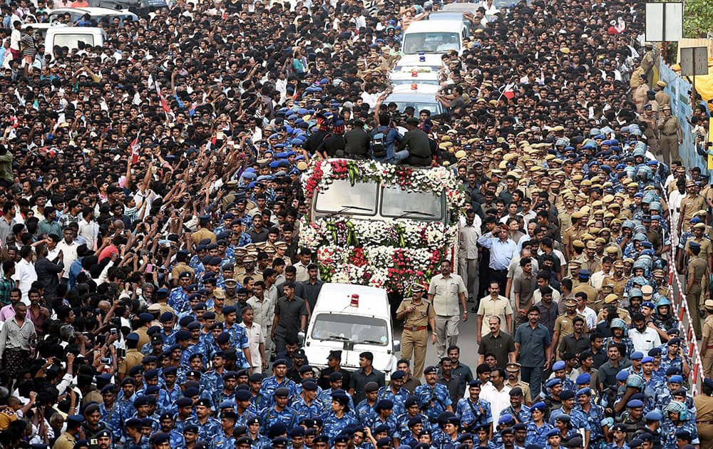 A sea of crowd during the funeral procession of Tamil Nadus former Chief Minister J Jayalalithaa in Chennai