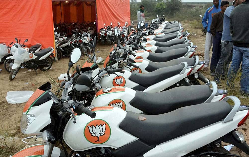 Motorcycles bearing BJP symbol