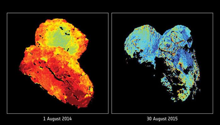 Seasonal cycle of water ice at comet