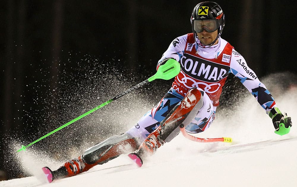 Austrias Marcel Hirscher competes during an alpine ski