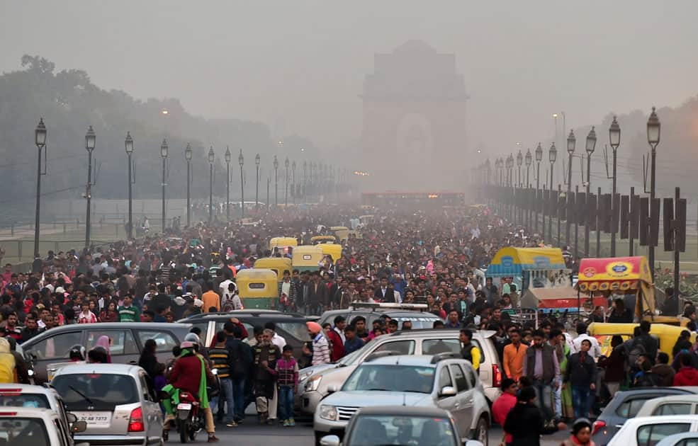 People Celebrate New Year at India Gate